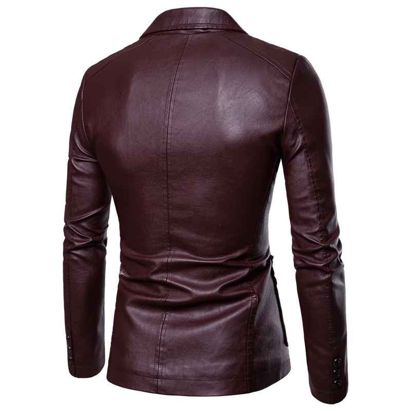 Manteaux d'extérieur pour hommes Cuir Faux Cuir Version coréenne de la veste en cuir PU pour hommes européens et américains, printemps et automne nouvelle veste en cuir à col de costume pour hommes