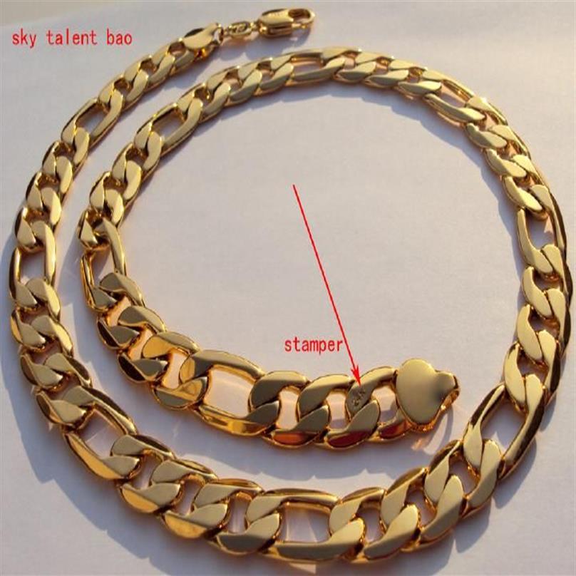 Nya män tung 12mm stämpel 24k Real Yellow Solid Gold GF Autentic Finish Miami Cuban Link Chain Necklace269i