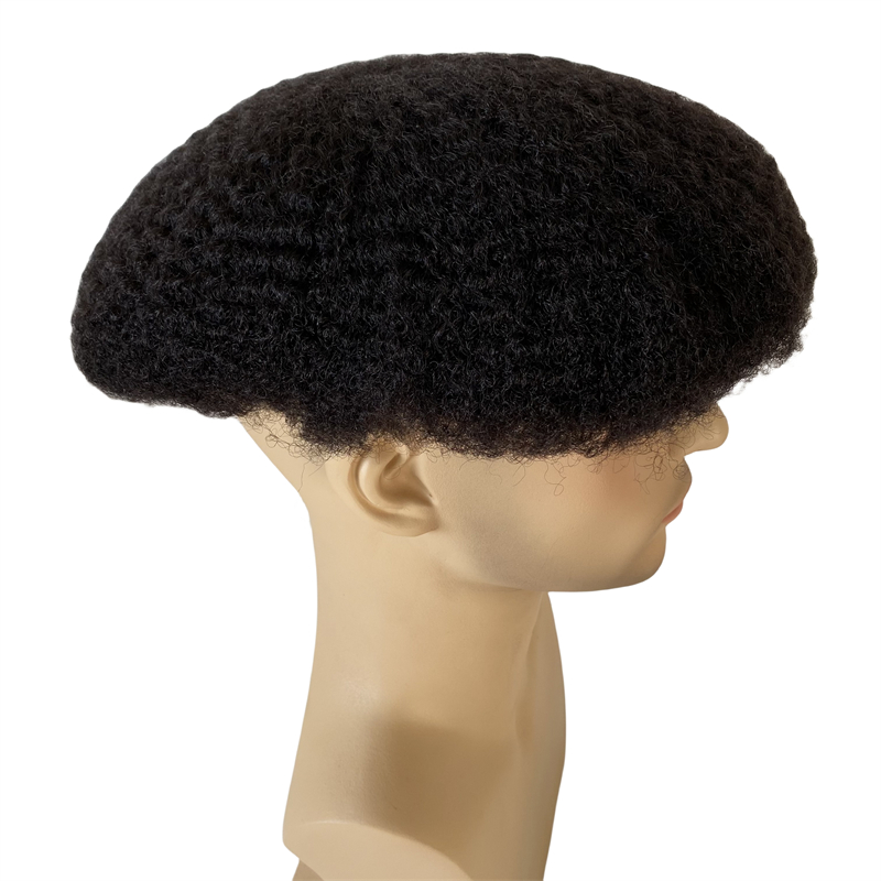 6mm Afro Wave Toupee #1B svart färg Humn Hår ersättning Full spetsenhet för svarta män