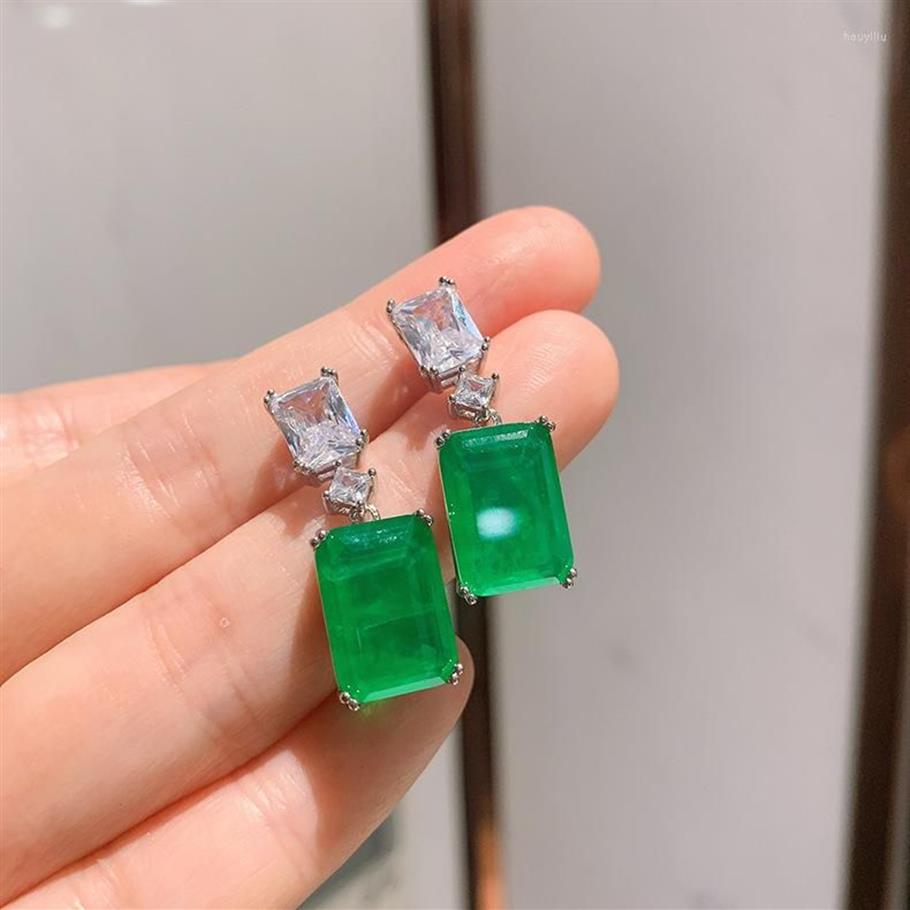 Studörhängen Fashion Design Square Cut Emerald CZ Drop Earring Female Silver Color Danger Vintage Wedding Engagement Jewelry214C