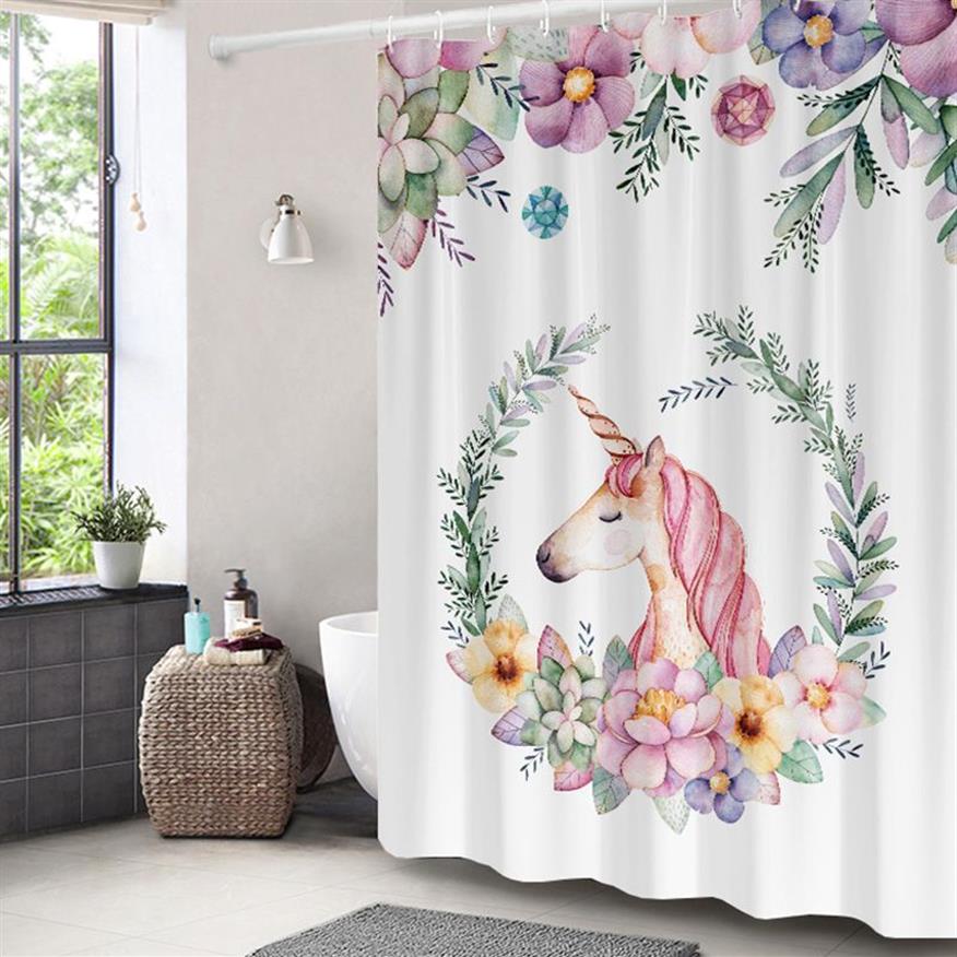 Tenda da doccia modello unicorno Tende da bagno impermeabili Tenda da bagno in poliestere di alta qualità la decorazione domestica210q