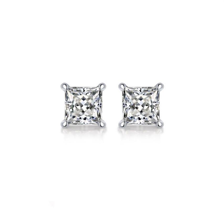 Stud earring D Color Princess Cut Moissanite Boucle d'oreille S925 Sterling Sliver Plaqué avec des boucles d'oreilles en or blanc 18 carats pour femmes Fine Jewel275m