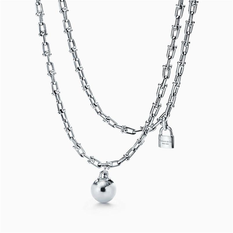 Memnon Jewelry 925 Sterling Silver European Style Round Ball Lock Necklaces for WomenペンダントU字型チェーンネックレスギフト