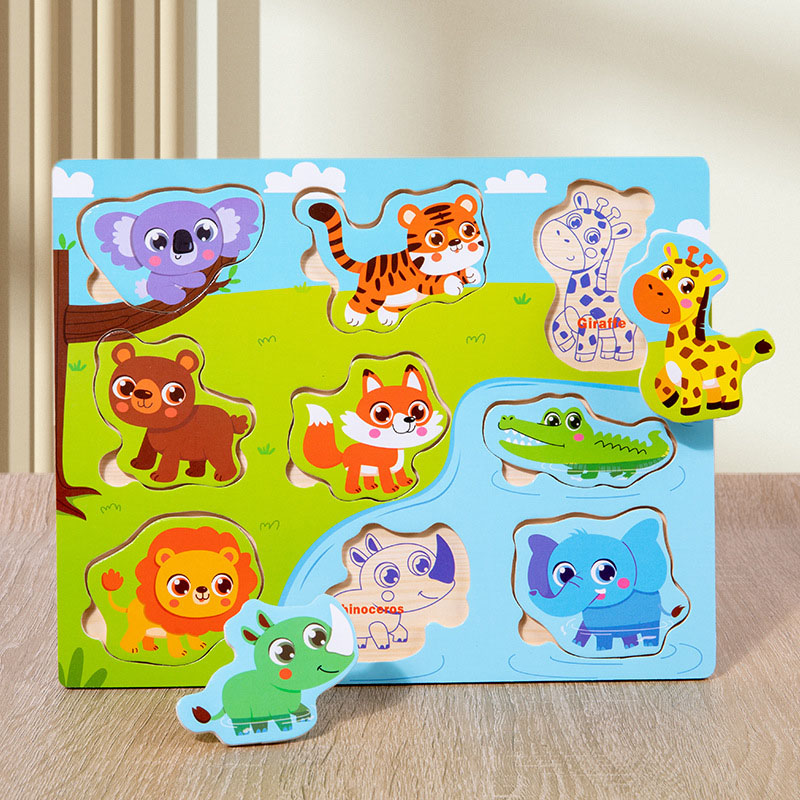 Wooden Puzzle Toys Transportation Fruits Digital Animals Cognitive Flat Hand Grabbing Puzzle Boards Children's Gifts