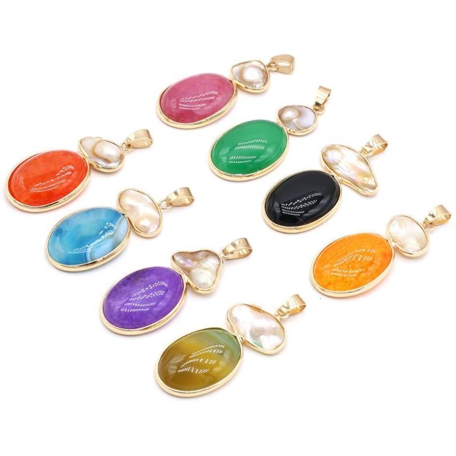 Pendentif Colliers Pierre Naturelle Nacre Coquille Agates Charmes Pour La Fabrication De Bijoux DIY Collier Accessoires Cadeau Taille 20x45mmP222L