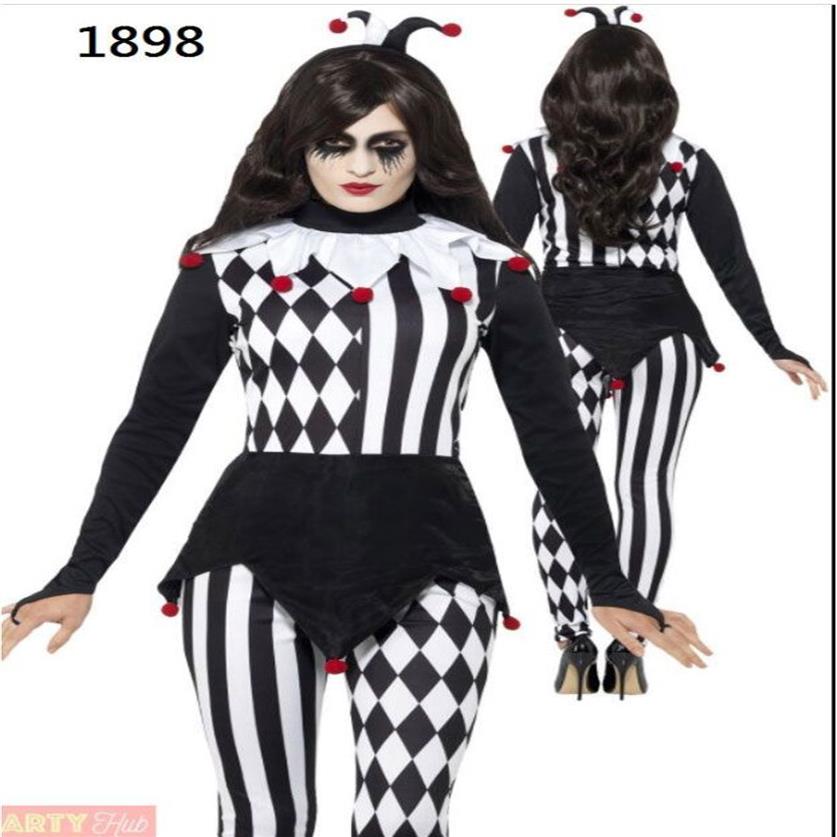 Dames Nar Halloween Kostuum Volwassenen Harlekijn Clown Fancy Dress Dames Outfit SM1898 MLXL200k