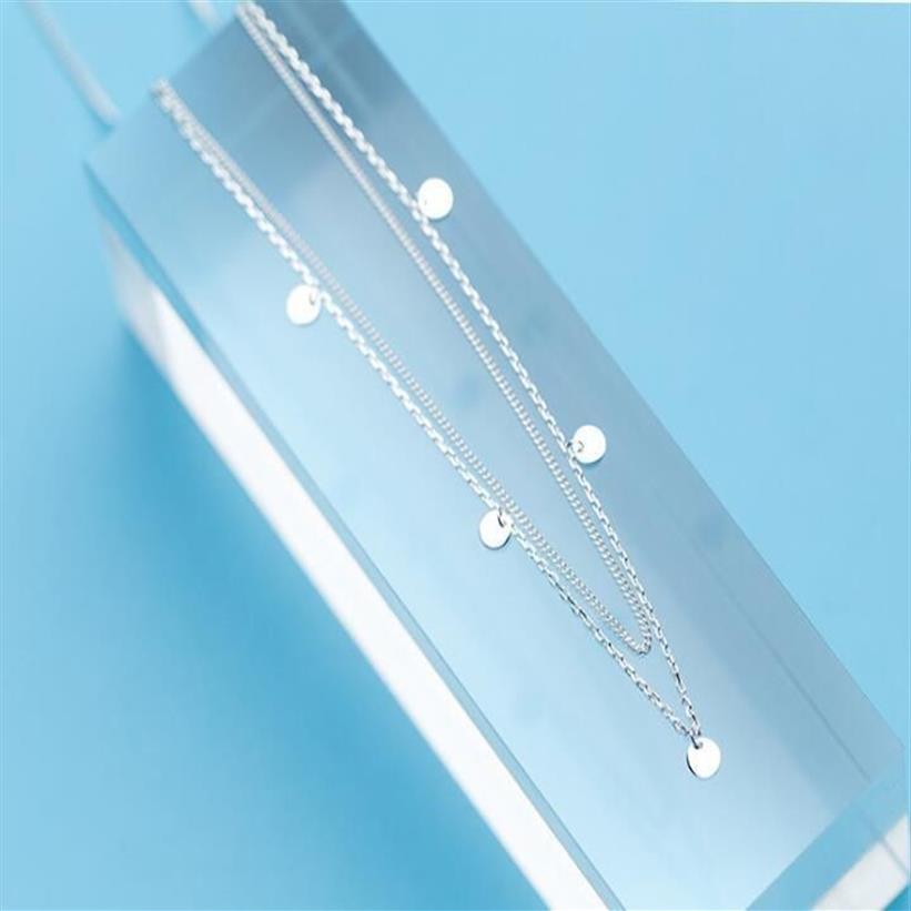 100％REAL 925 STERLING SILVER FINE JEWELRY DOUBLE ROWS GEOMETRIC ROUND COIN STATIONステートメントネックレス幾何学GTLX1640 CX20290O