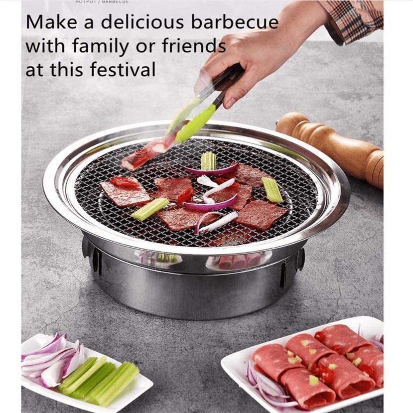 BBQ Holzkohlegrill Tragbarer Haushaltskoreanischer runder Carbongrill Campingkocher für Outdoor Indoor und Picknick 210724271I