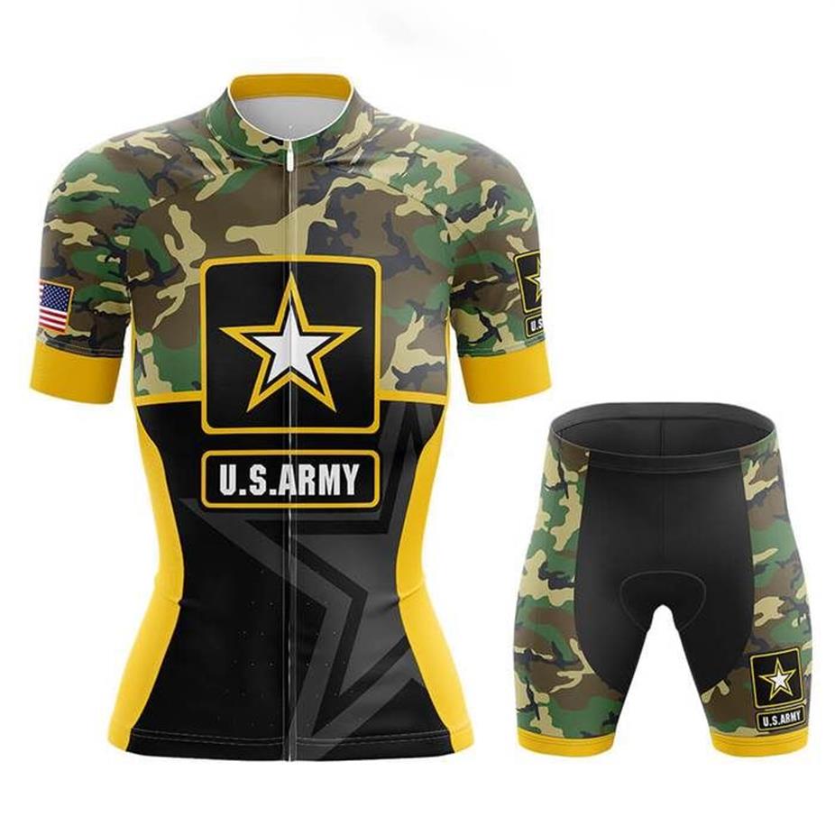 2022 US Army Women Cycling Jersey Set Bike Clothing Breattable Anti-UV Bicycle Wear Kort ärm cykelkläder225k