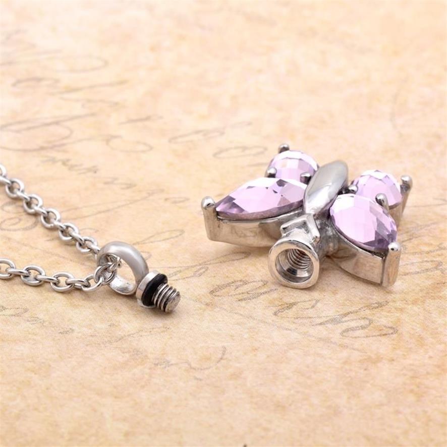 CMJ8497 élégant rose cristal papillon souvenir crémation bijoux urnes pendentif collier animal mémorial bijoux Keepsake284c