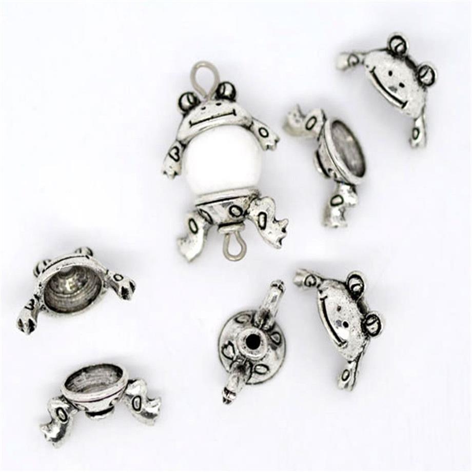 Zinklegierung, silberfarben, Frosch-Charm-Perlenkappen-Set, 15 x 9 mm, 302 Jahre