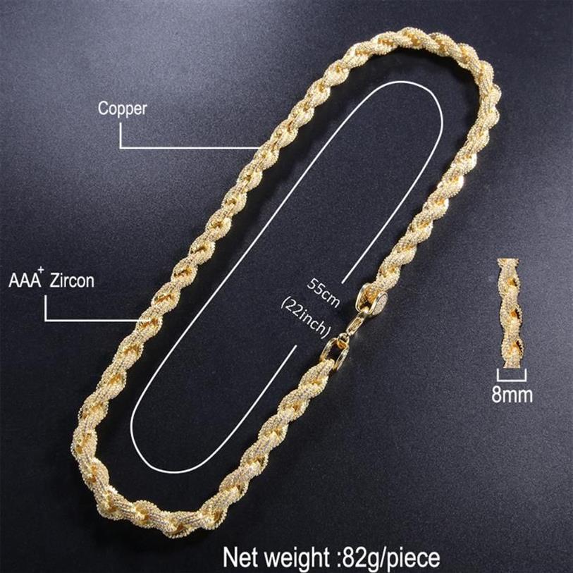 Kettingen Hip Hop Volledige Iced Out 8mm 22 inch Touw Ketting ketting ed Link Goud Zilver Kleur Voor vrouwen Mannen Mode-sieraden Gift266p