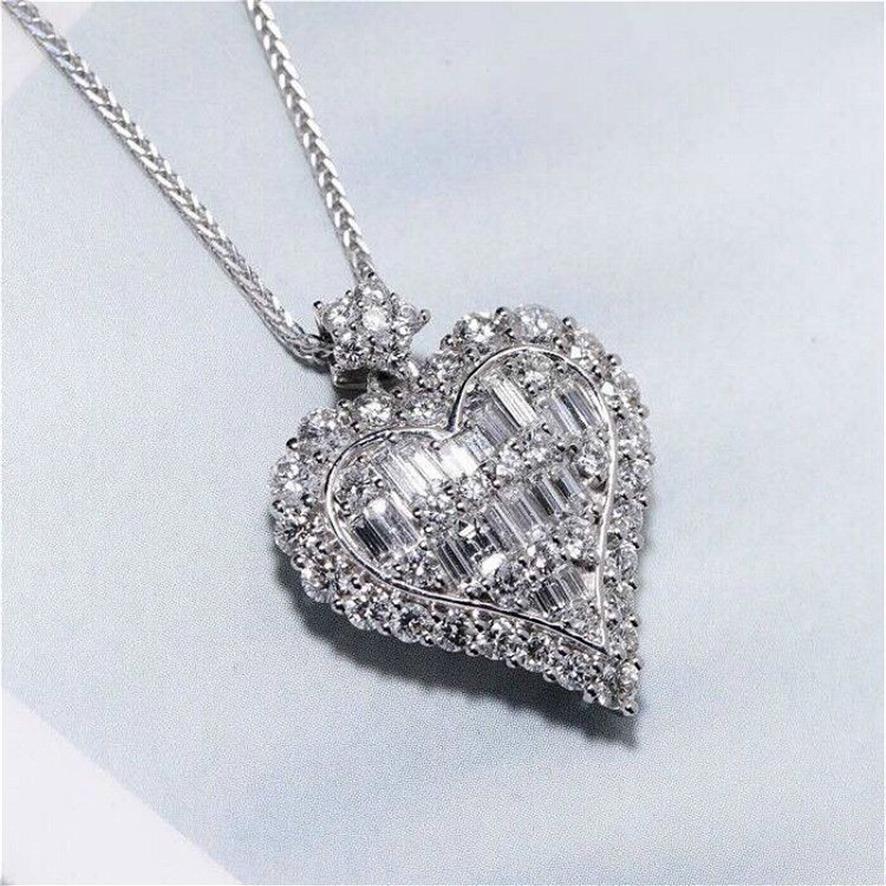 Amantes del corazón Colgante de diamante de laboratorio Real 925 Plata de ley Fiesta Colgantes de boda Collar de cadena para mujeres Joyería nupcial del encanto 210152W