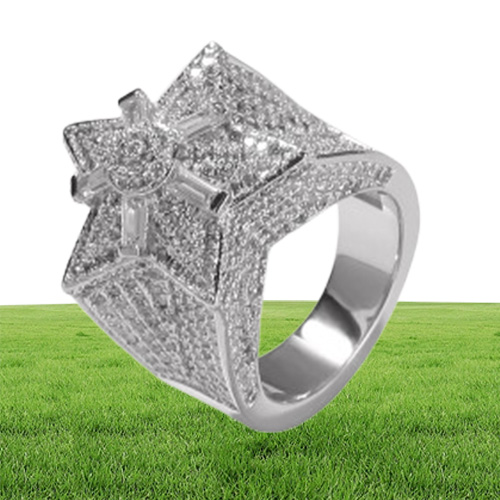 Micro Pave Cubic Zirconia Iced Out Star Rings for Men Women Hip Hop Gold Ring Wedding Ring Full Diamond Jewelry278D8823917