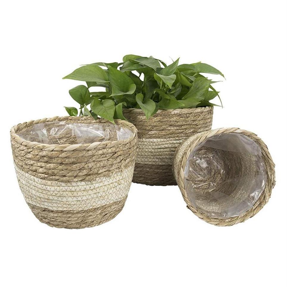 Couvercle de Pot de fleur tissé à la main, 3 pièces, panier suspendu de jardinière naturel Durable, Y0314277l