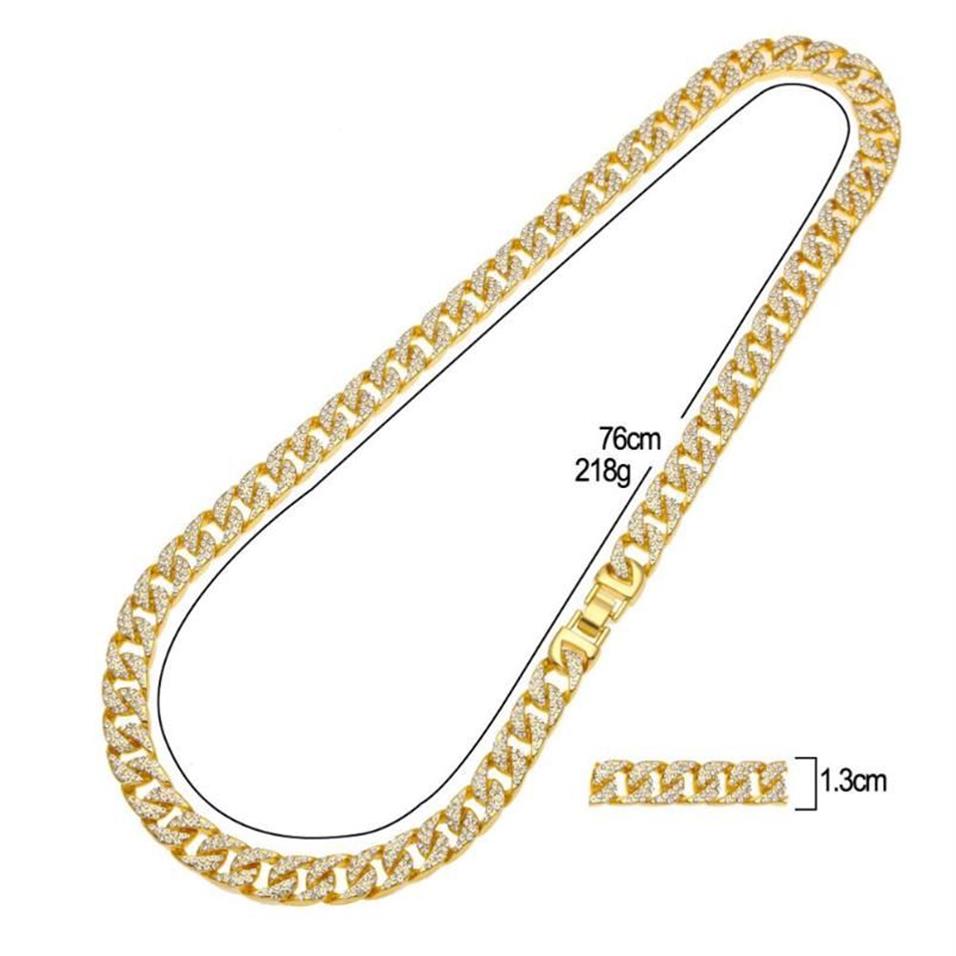 Correntes 13mm Mens Miami Cuban Link Chain Colar Full Bling Iced Out CZ Strass Prata Cor de Ouro Moda Jóias Rapper Neckl186n