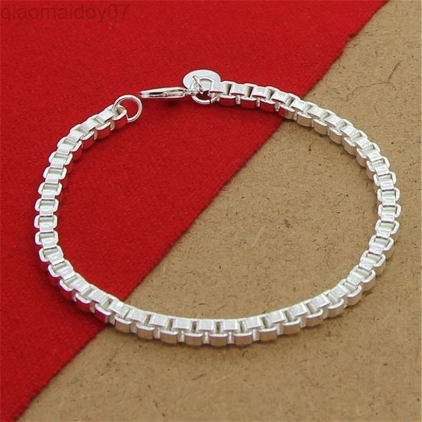 Bracelet en argent 925 de haute qualité, 4Mm, 8 pouces, carré vénitien, pour femmes et hommes, bijoux de charme de fête, Gifs L2208082777