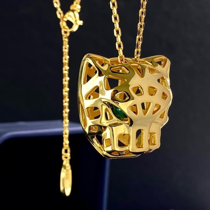 18K gold Plated Leopard Head Sweater Long Chain Necklaces for Women Designer Goldcolor Copper Necklace Jewelry panther With Green 251P