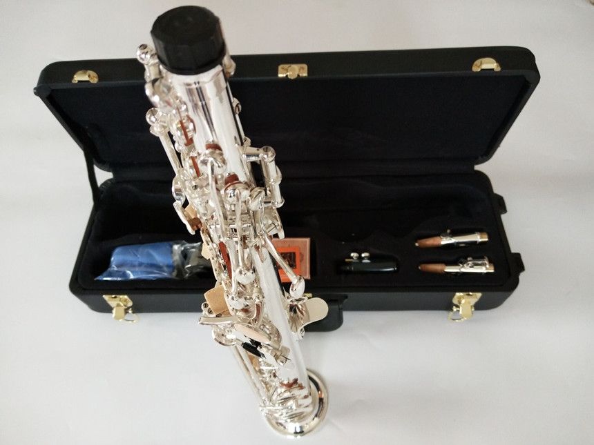 Japan Merk maatwerk S-992 Professioneel niveau Nieuwe Rechte Japan verzilverde Sopraansaxofoon Bb muziekinstrument Sax Gratis verzending