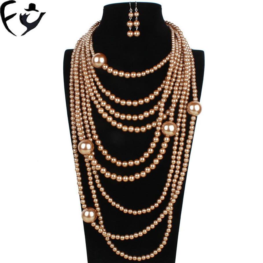 FY Europe and the United States fashion exaggeration multi-layer pearl necklace long sweater chain jewelry Y2007301656