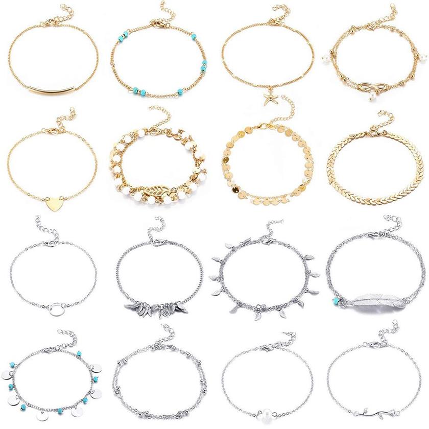 16 Pezzi Cavigliere Catene Braccialetti Cavigliera da Spiaggia Regolabile Set di Gioielli Piedi Cavigliere Donne Ragazze Barefoot264g