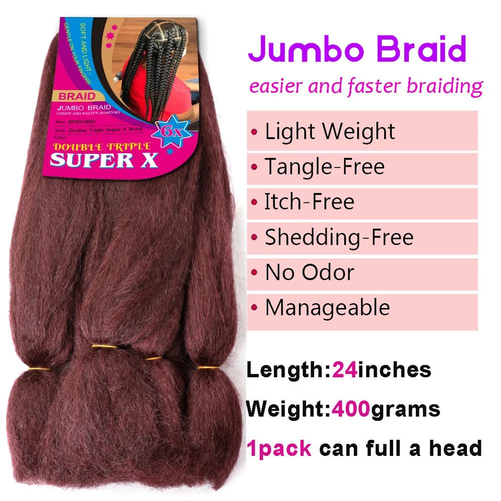 Синтетические 24-дюймовые яки-джамбо-косички для волос Kanekalon Jumbo-косички Легкое плетение твист-крючком Наращивание волос Мягкие волосы