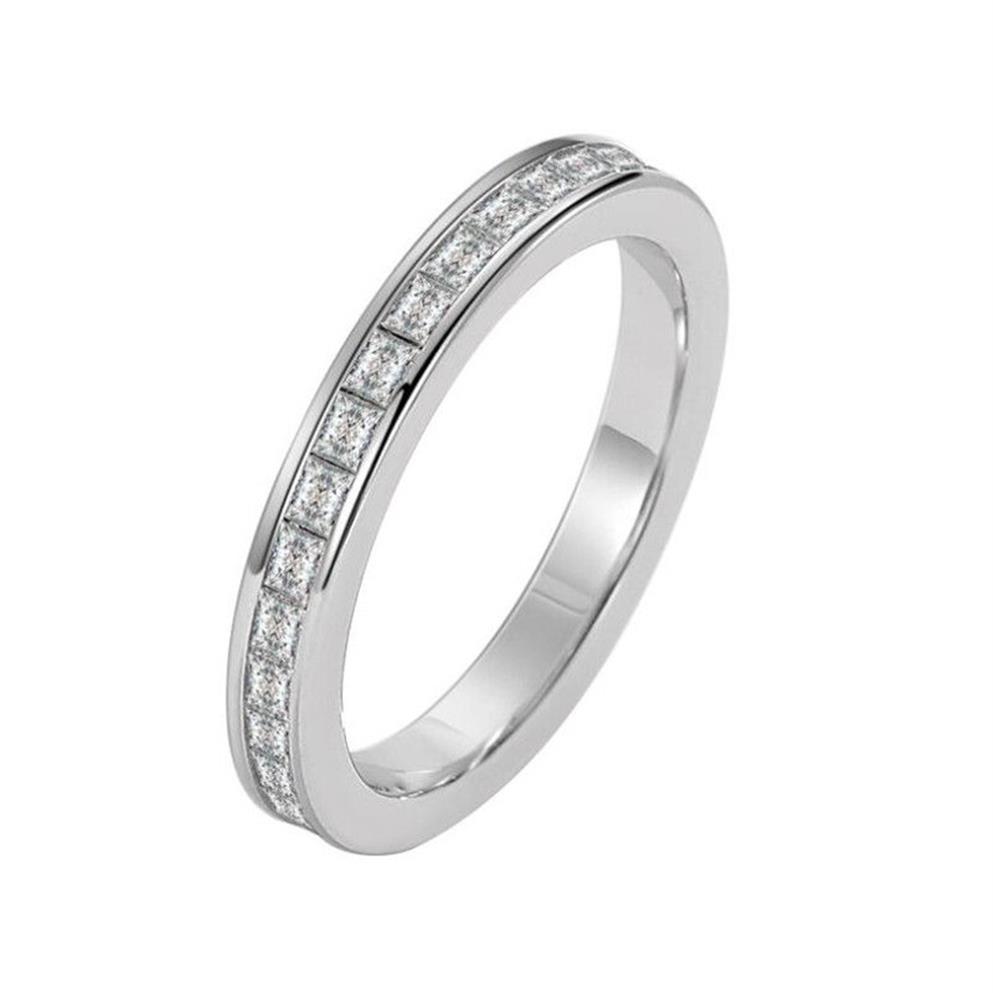 2021 nuovo Arrivo Semplice Gioelleria Raffinata E Alla Moda Reale 100% 925 Sterling Siver Pieno Princess Cut Topazio Bianco CZ Diamante Delle Donne Wedding Band R201Z