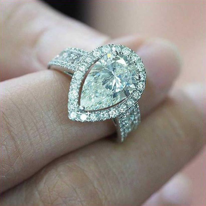 Huitan Novel Anelli di fidanzamento donna Cristallo a forma di pera Zirconia cubica AAA Accessori moda abbaglianti Eleganti anelli femminili X227D
