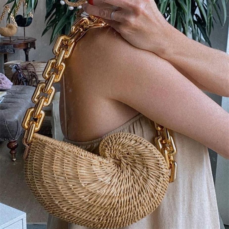 Evening Bags Fashion Conch Straw Shoulder Crossbody For Women Brand Wicker Woven Bag Designer Rattan Female Purses And Clutch 2022250G