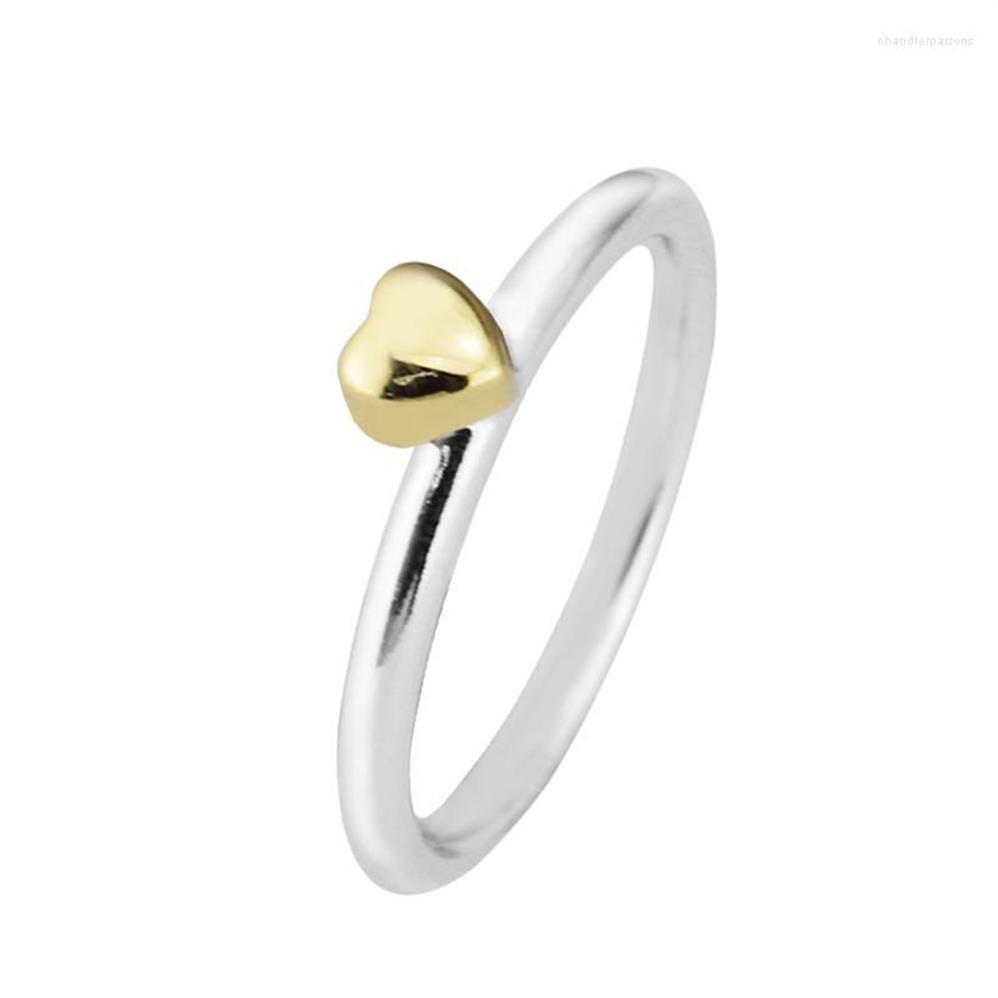 Cluster Rings Puzzle Heart with Light Yellow Gold Color Authentic 925 Sterling-Silver-Jewelry186s