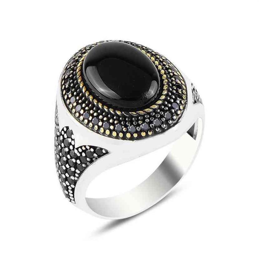 30 Styles Vintage Handmade Turkish Signet Ring for Men Women Ancient Silver Color Black Onyx Stone Punk Rings Religious Jewelry253l