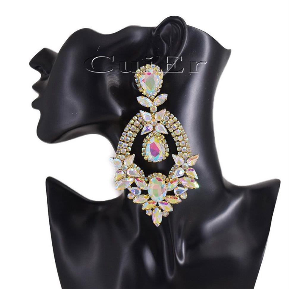 CuiEr 4 5 Gold Crystal AB Statement Earrings Drag Queen Pageant Fashion Women Jewelry for wedding bridal Rhinestones 220720283J