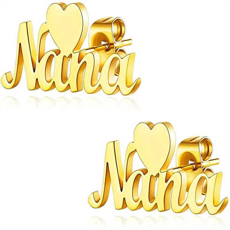 Noelia Custom Name Heart Earrings Personalized for Women Stainless Steel Gold Plated Stud Earrings Customized Memorial Jewelry Y10298J