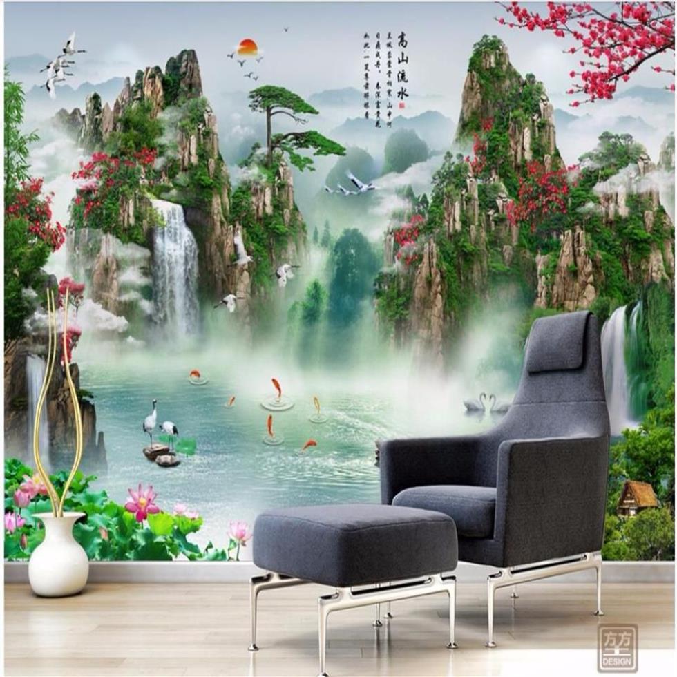 Papel tapiz 3d personalizado po mural paisaje chino cascada Fondo pared decoración del hogar sala de estar papel tapiz para habitación para paredes 3 d304p