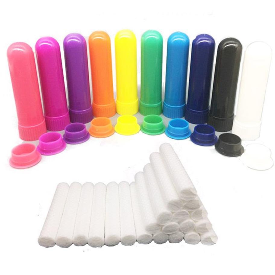 100 conjuntos de difusor de tubos de inalador nasal em branco para aromaterapia de óleo essencial colorido com algodão de alta qualidade Wicks242o