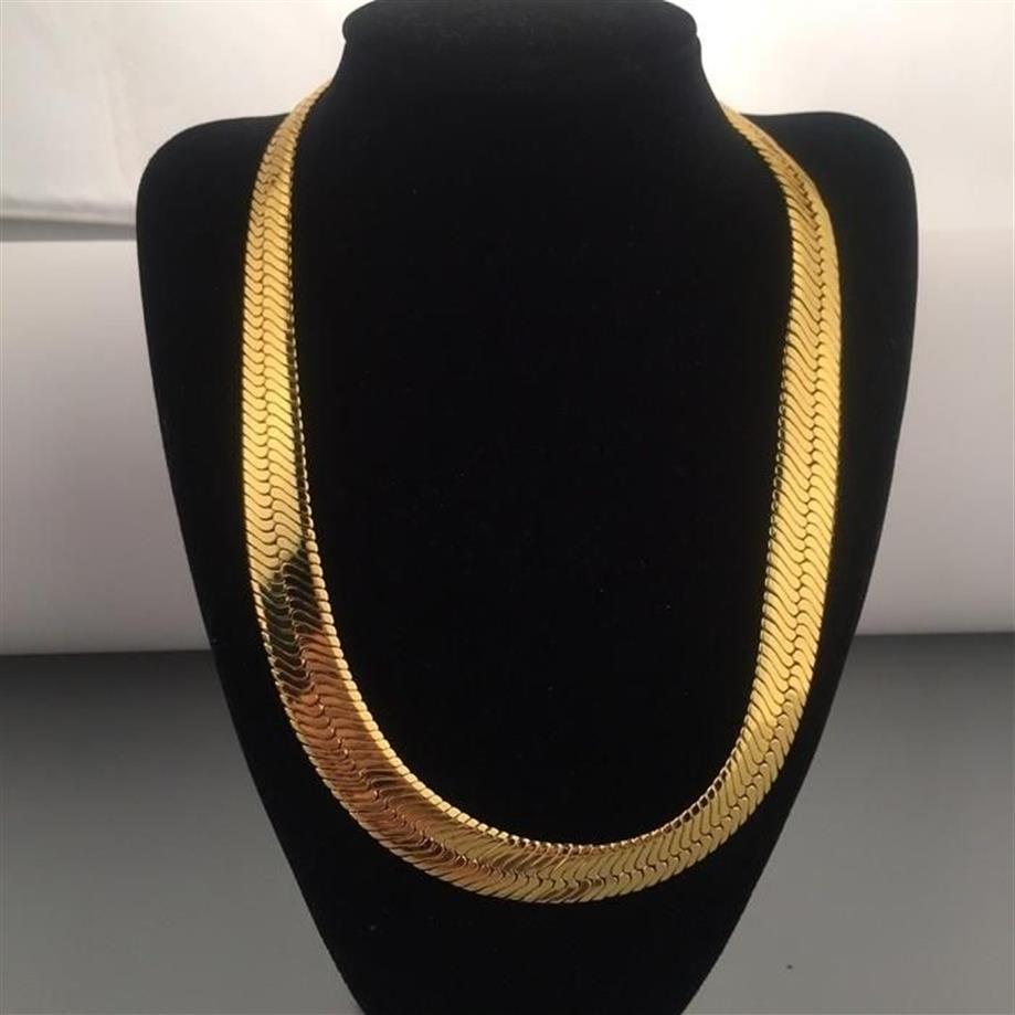 Ketten Solide 18K Gelbgold gefüllt 10mm flache Fischgrätenkette Halskette für Damen HerrenChains2767