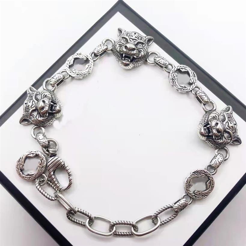 2021 Moda Link Chainhop Pulsera de cabeza de tigre dominante Estilo antiguo Vintage Plata antigua Cinturón de alta calidad Box180O