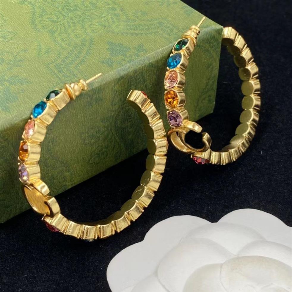 2022 NEW COLOR DIAMOND HOOP HUGGIE EARRINGS ARETES ORECCHINI FASION PASSION Large Circle Earrings Women's Wedding Party 270L