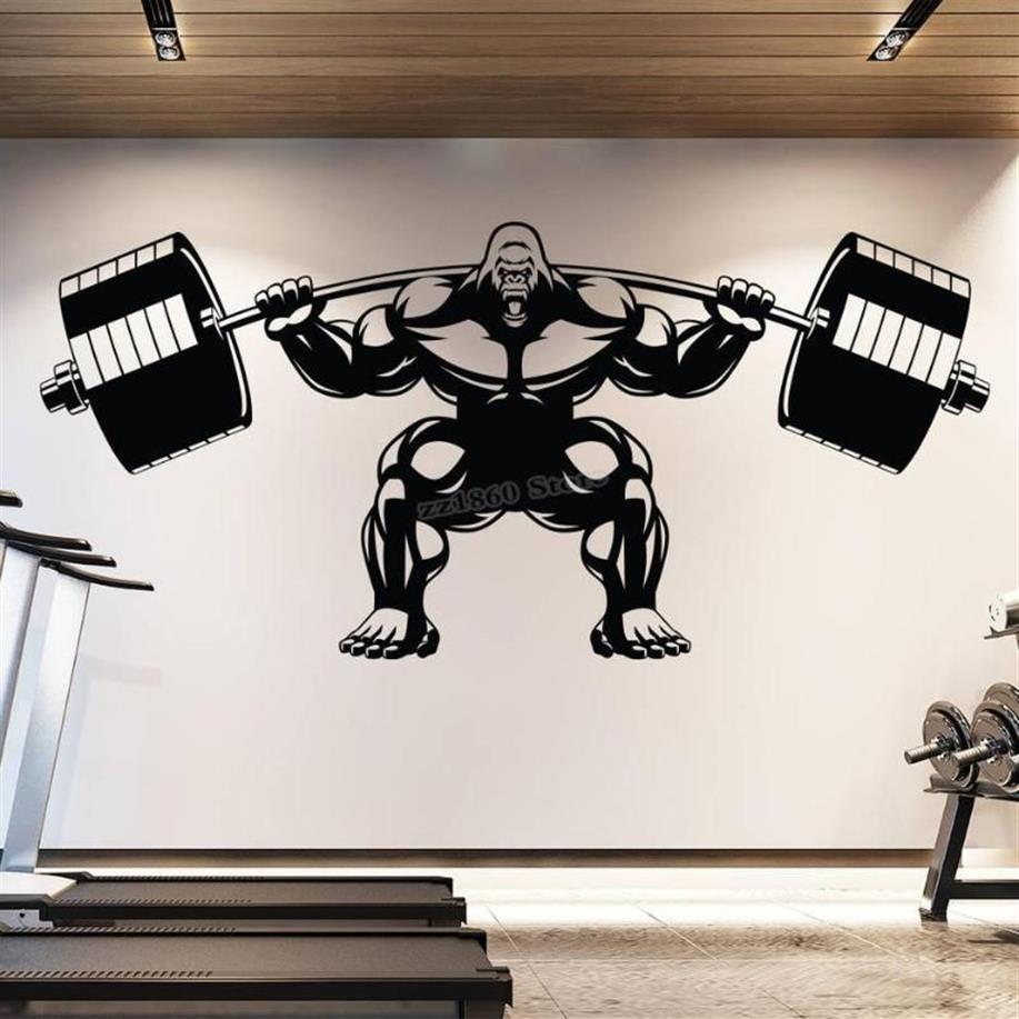 Duvar Çıkartmaları Goril Salonu Çıkartma Kaldırma Fitness Motivasyon Kas Brawn Barbell Sticker Dekor Spor Poster B7542733