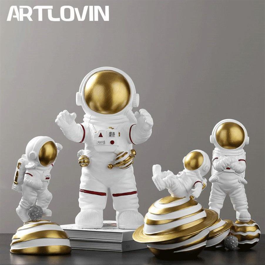 Ny modern heminredning astronautfigurer födelsedagspresent till man pojkvän abstrakt staty mode spaceman skulpturer guldfärg 2156L