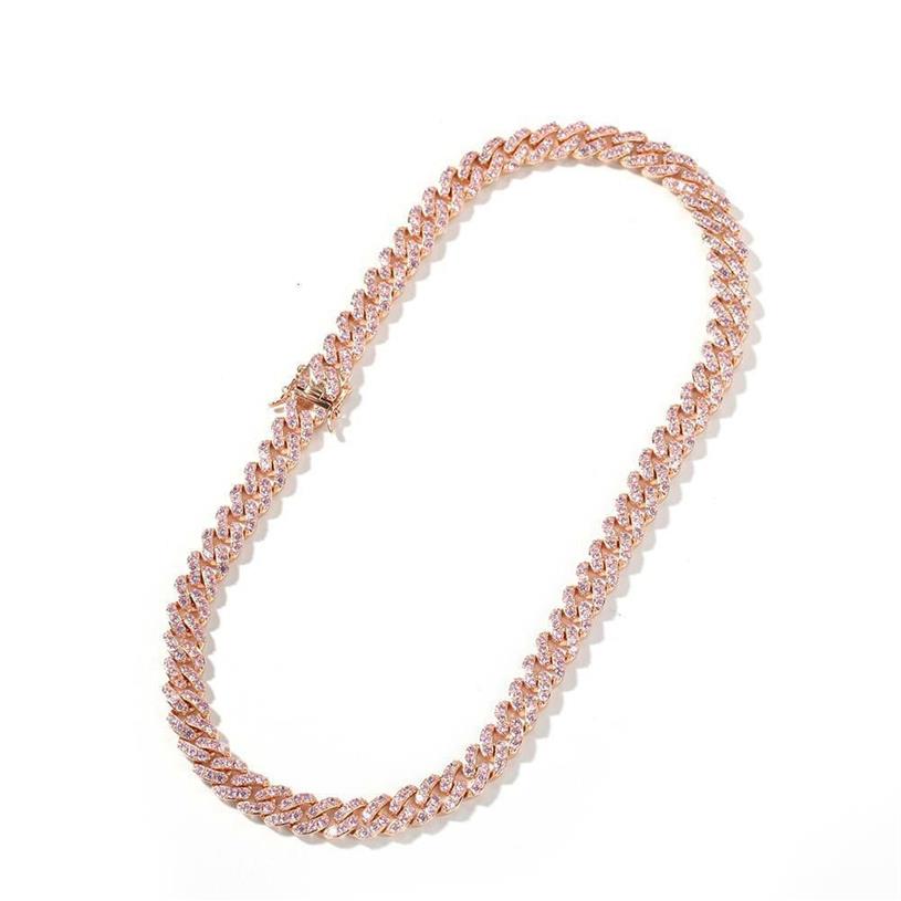 9mm Iced Out Women Choker Necklace Rose Gold Metal Cuban Link Full With Pink Cubic Zirconia Stones Chain Jewelry268Z