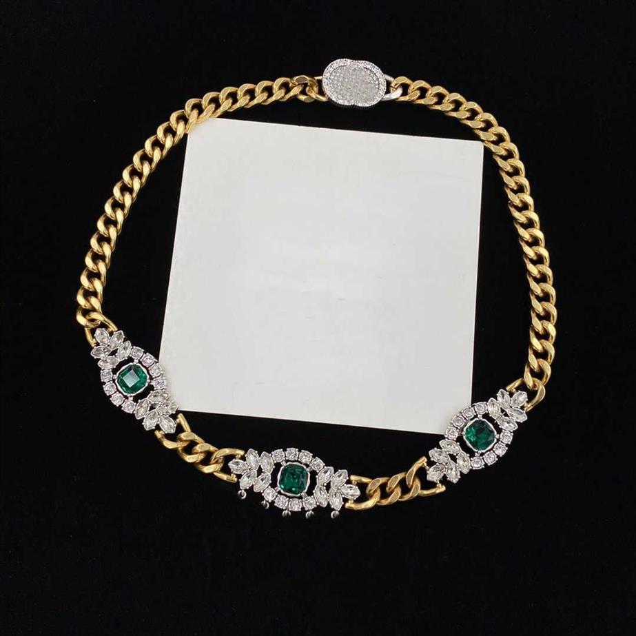Volledige Diamond Emerald Kettingen Designer Brief Hanger Ketting Hoge Kwaliteit Dubbele Alfabet Strass Metalen Ketting Paleis Stijl J321R