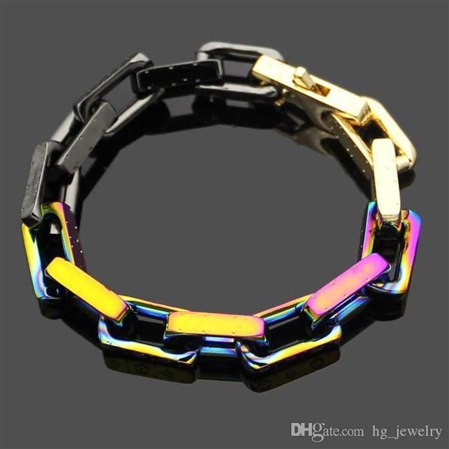 Fashion Bracelet New Arrive Man and Woman 316L Titanium Steel Engrave Colored Bracelet 18K Plated Gold Thick Chain Bracelets2800