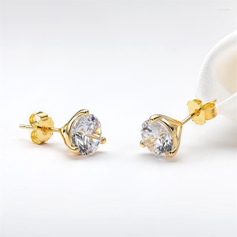 Stud 2 Carat D Color Moissanite Diamond Earrings Yellow Gold 925 Sterling Silver For Women Girls FashionStud Effi22302k
