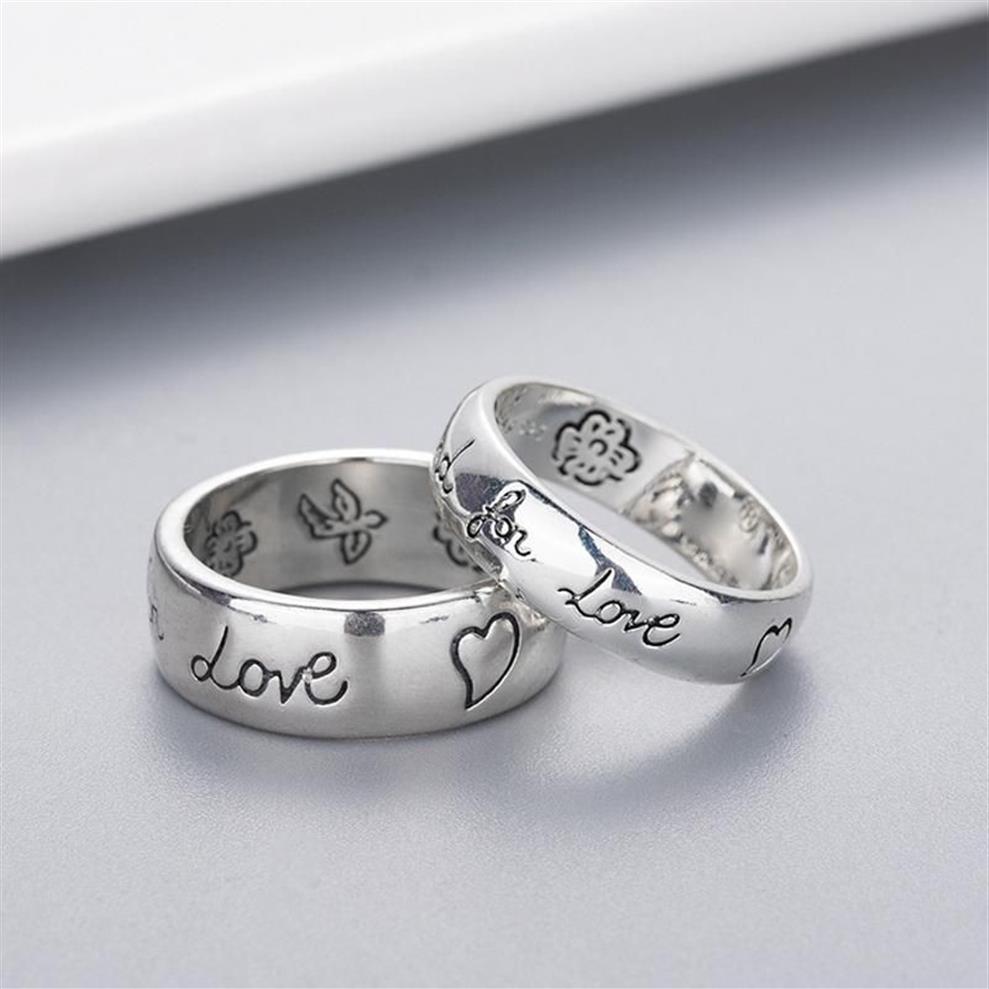band ring Women Girl Flower Bird Pattern Ring with Stamp Blind for Love Letter men Ring Gift for Love Couple Jewelry w2942450