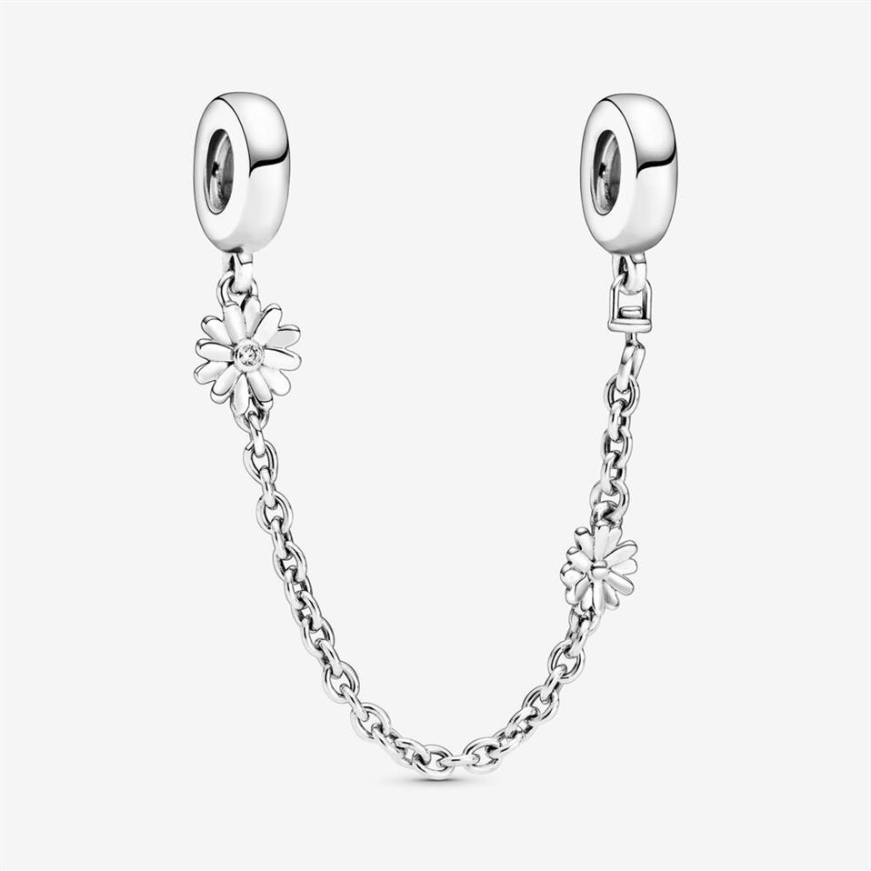 Nouveauté 925 en argent sterling marguerite fleur chaîne de sécurité charme ajustement original européen bracelet à breloques bijoux de mode accessoires191Q