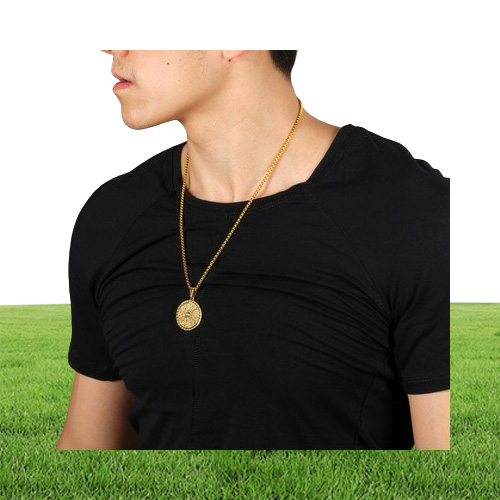 Vine Mens Coin Pendant Necklaces Hip Hop Gold Link Chain Titanium Steel Round Scripture Necklace for Men Women Statemenet Jewelry Gift3797883