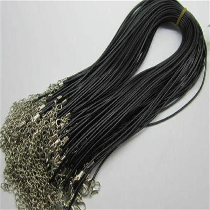 Cordon de collier en cuir véritable réglable noir, 1mm 1 5mm 2mm 3mm, 100 pièces, pour bricolage, chaîne de bijoux artisanaux 18 ''avec Lobst340F