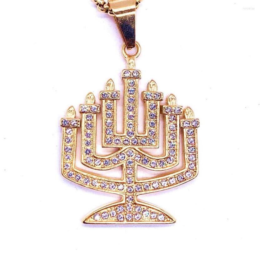 Correntes Menorah Pingente Judaica Colar Mulheres Homens Símbolos Religiosos Jóias Long Chain238A