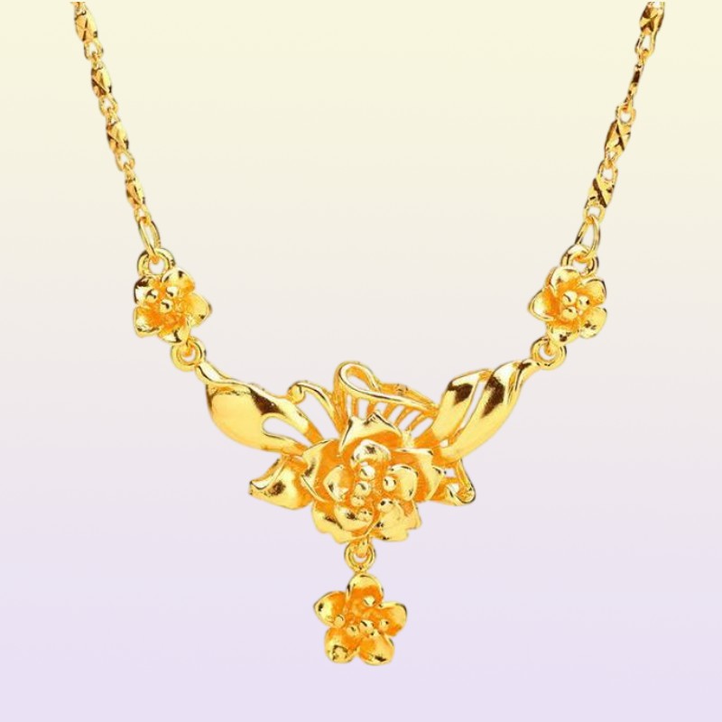 Gewichtige Hiea -Mode -Blume 24K Real gelb Solitaire Goldkette Halskette 45 cm Frauen Schmuck 4053575